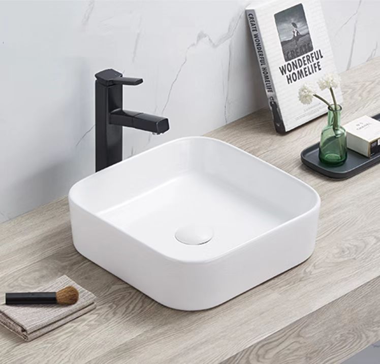 Above Counter Ceramic Basin Gloss White/Matt Black/Matt White Square 375*375*110mm