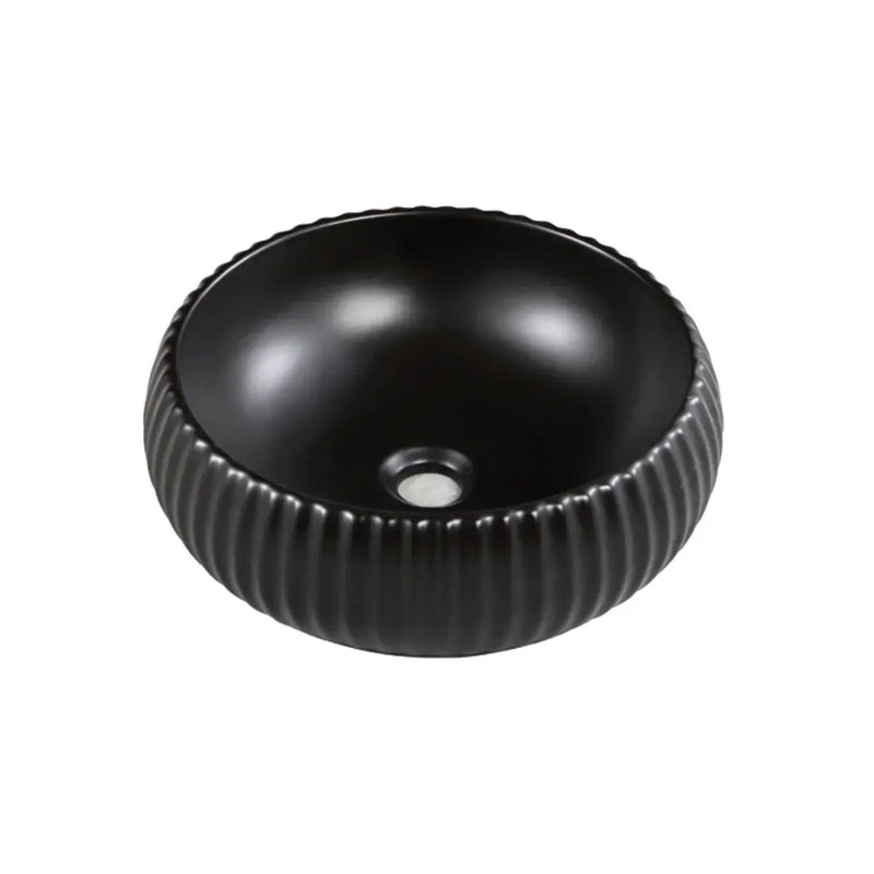 Fluted Round Above Counter Basin Matte Black 400X400X140mm - FIL Kitchen Bathroom