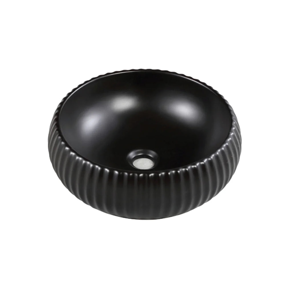 Fluted Round Above Counter Basin Matte Black 400X400X140mm