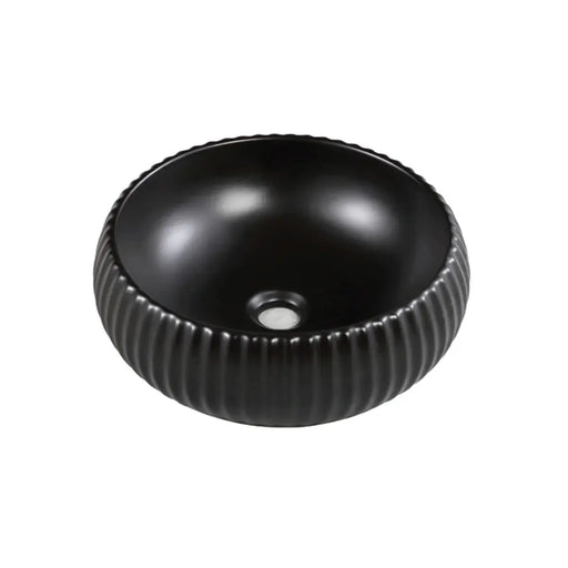 Fluted Round Above Counter Basin Matte Black 400X400X140mm - FIL Kitchen Bathroom