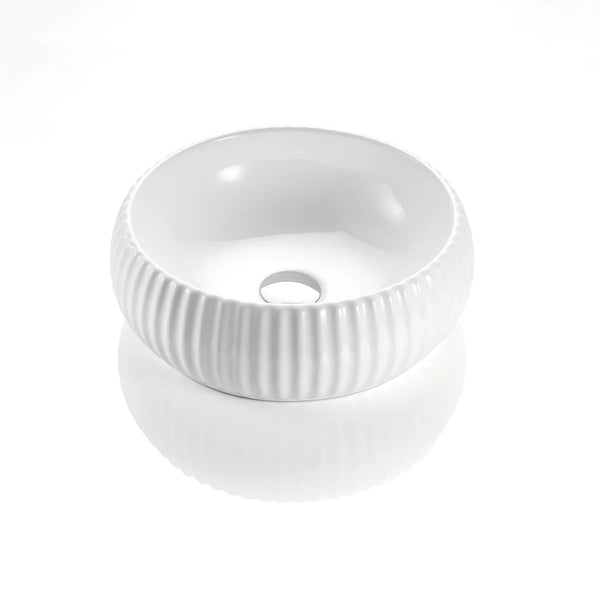Fluted Round Above Counter Basin Gloss/Matte White 400x400x140mm