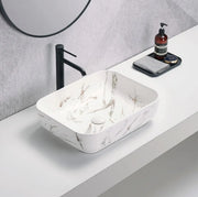 ABOVE COUNTER BASIN MATTE WHITE CARRARA WITH GOLD VEIN 500MM POSEIDON