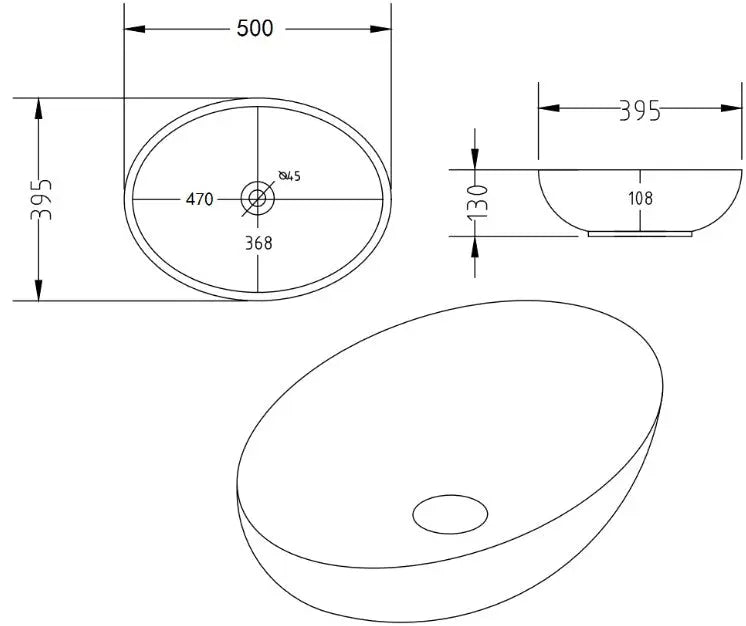 Carrara Above Counter Basin Matte White/Matte Black 500*395*130mm - FIL Kitchen Bathroom