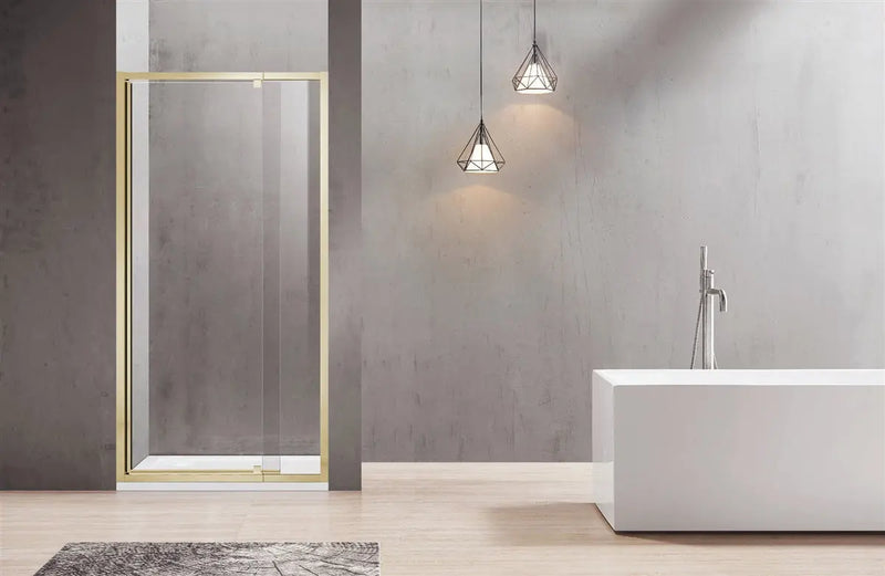 SEMI-FRAMELESS PIVOTAL DOOR SHOWER SCREEN Chrome/Black/Light Gold FIL Kitchen Bathroom