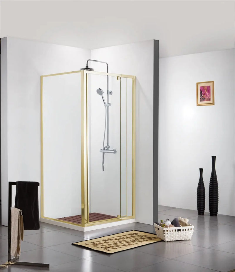 SEMI-FRAMELESS PIVOTAL DOOR SHOWER SCREEN Chrome/Black/Light Gold FIL Kitchen Bathroom