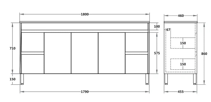 Poseidon White Polyurethane PVC -Standard Freestanding Vanity (1200mm/1500mm/1800mm) - FIL Kitchen Bathroom