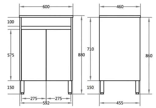 Poseidon White Polyurethane PVC -Standard Freestanding Vanity (600mm) - FIL Kitchen Bathroom