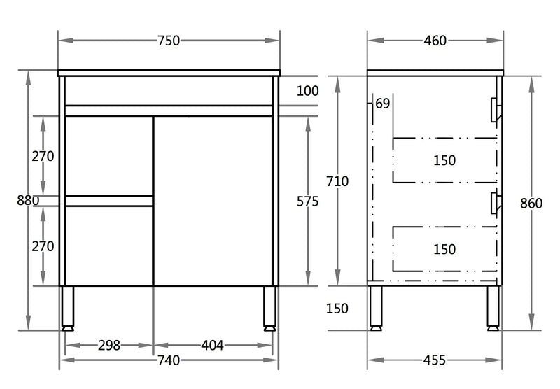 Poseidon White Polyurethane PVC -Standard Freestanding Vanity (750mm/900mm) - FIL Kitchen Bathroom