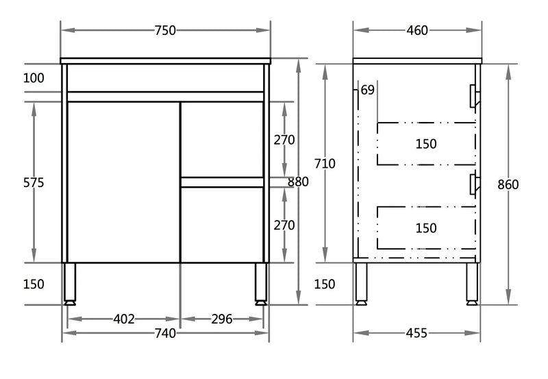 Poseidon White Polyurethane PVC -Standard Freestanding Vanity (750mm/900mm) - FIL Kitchen Bathroom
