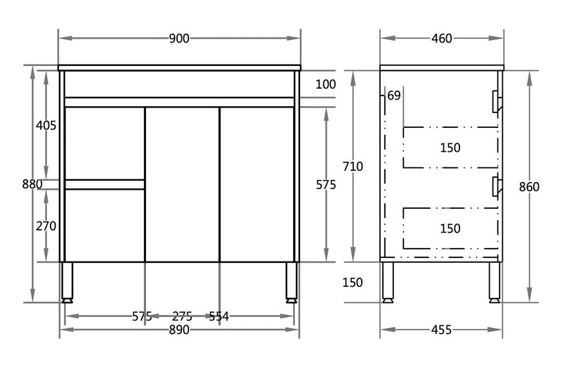 Poseidon White Polyurethane PVC -Standard Freestanding Vanity (750mm/900mm) - FIL Kitchen Bathroom