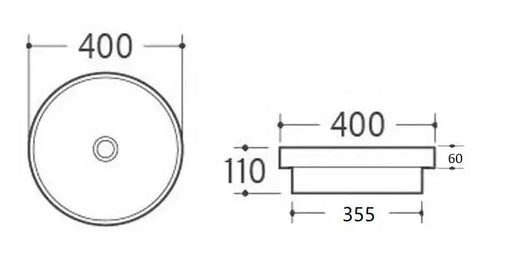 Insert Ceramic Basin Gloss White Round 400*400*110mm - FIL Kitchen Bathroom