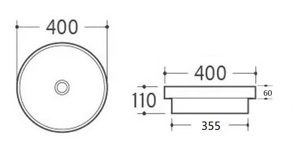 Insert Ceramic Basin Gloss White Round 400*400*110mm