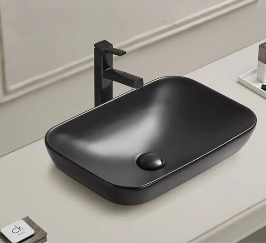 Rectangle Matte White/Matte Black Inset Ceramic Basin 515*340*155mm