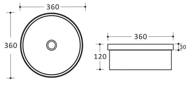 Insert Ceramic Basin Gloss White Round  360*360*120mm - FIL Kitchen Bathroom