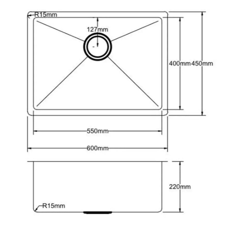 Stainless Steel Kitchen Sink 600x450x220 POSEIDON