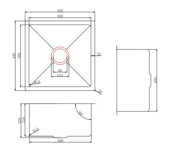 PKSS-450R 450*450*220mm Stainless Steel Kitchen Sink - FIL Kitchen Bathroom