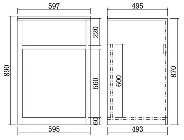 LAUNDRY CABINET AND TUB 600MM WHITE (LEFT HINGE)