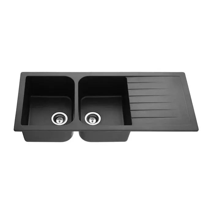 KITCHEN SINK QUARTZ DOUBLE BOWL MATTE BLACK 1160mm POSEIDON