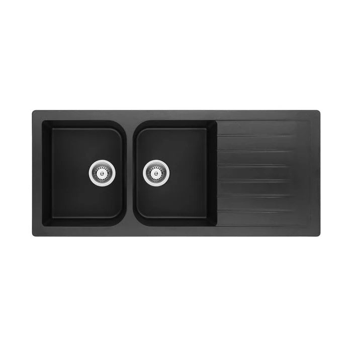 KITCHEN SINK QUARTZ DOUBLE BOWL MATTE BLACK 1160mm