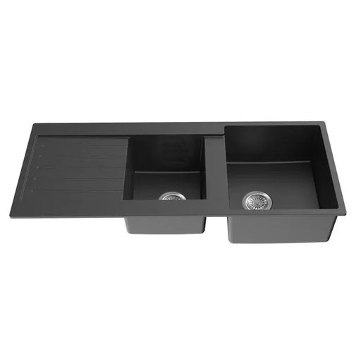 KITCHEN SINK QUARTZ DOUBLE BOWL MATTE BLACK 1160mm POSEIDON