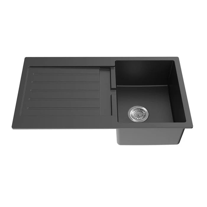 KITCHEN SINK QUARTZ TOP MOUNT MATTE BLACK 860mm