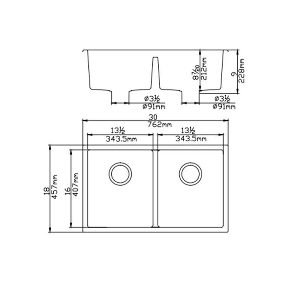 KITCHEN SINK QUARTZ UNDERMOUNT MATTE BLACK 762mm