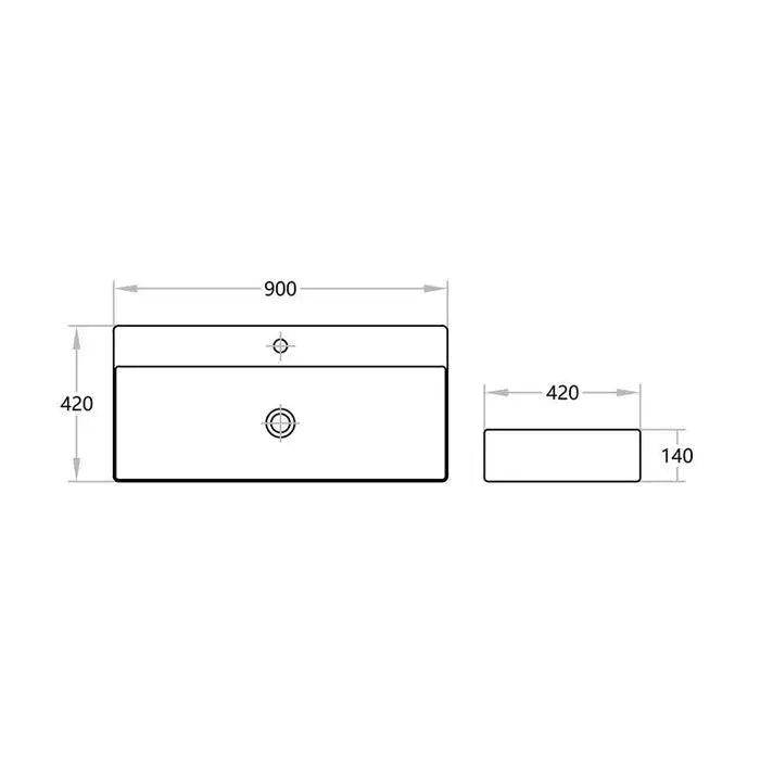 Above Counter Ceramic Basin/Wall Hung Basin Ultra Slim Gloss White 900*420*140mm - FIL Kitchen Bathroom