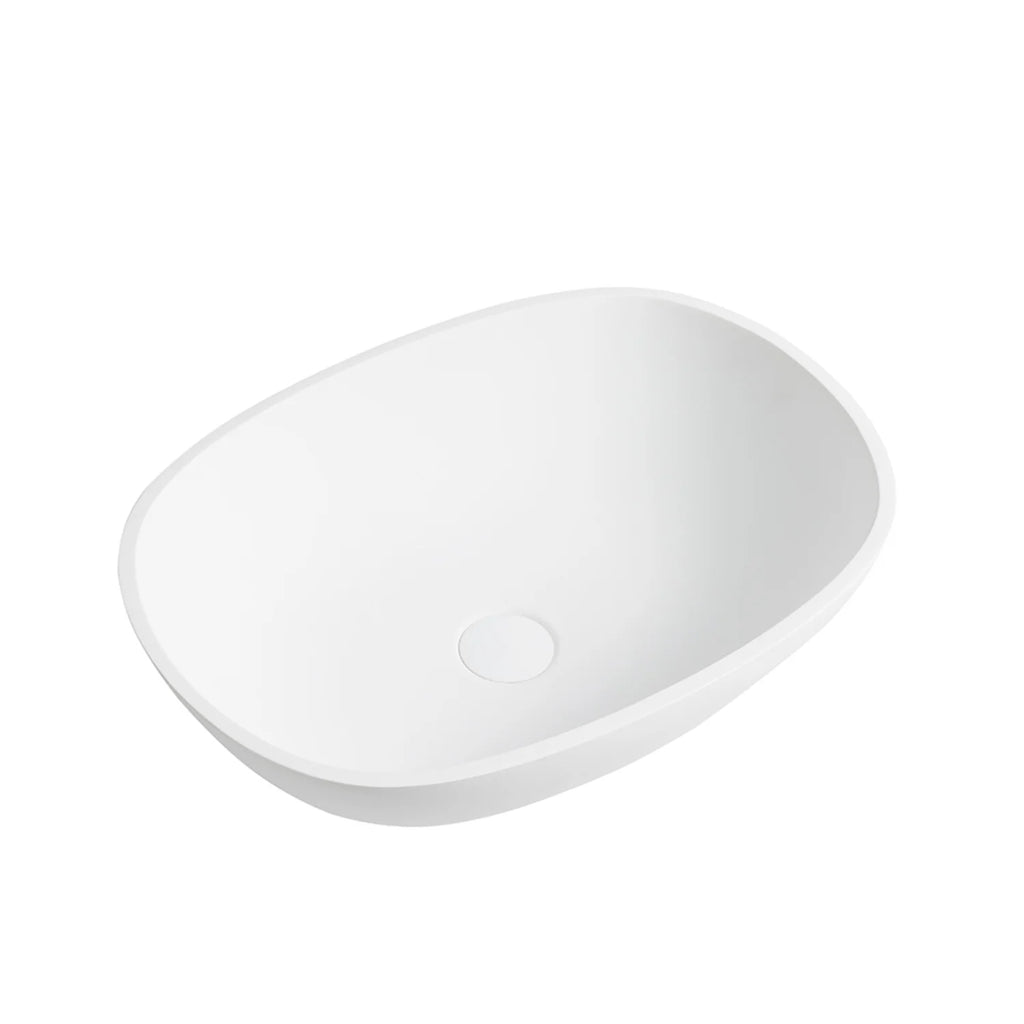 Percy Solid Surface Stone Rectangle Basin Matte White 550x400x155mm
