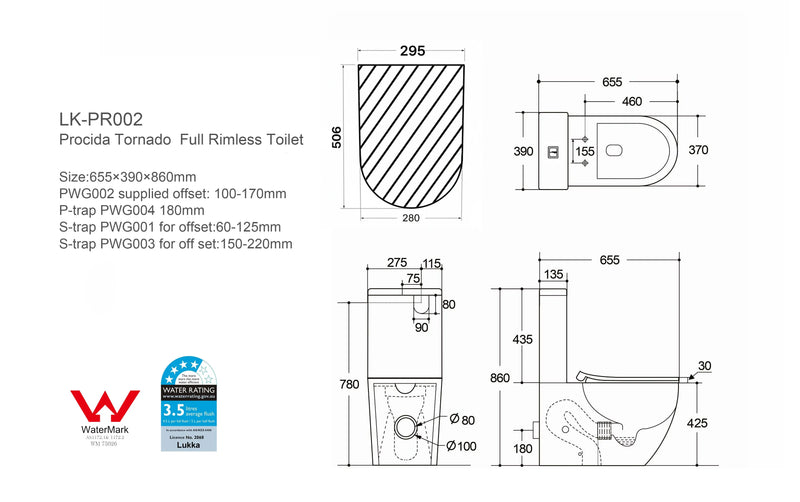 Procida Tornado  Rimless Toilet Suite LK-PR002