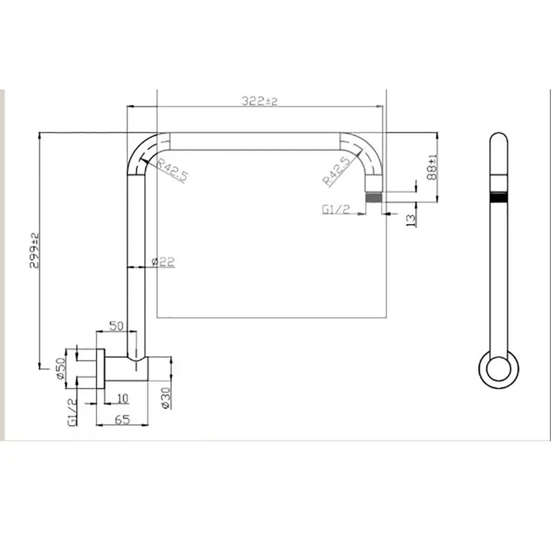 Round Rectangle Curved Shower Arm Brushed Gold - PRY020-BG - FIL Kitchen Bathroom