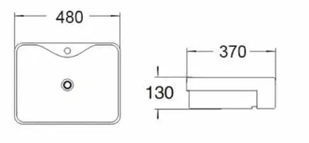 Semi Recess Ceramic Basin Gloss White Rectangle 480*370*130mm No Tap Hole - FIL Kitchen Bathroom