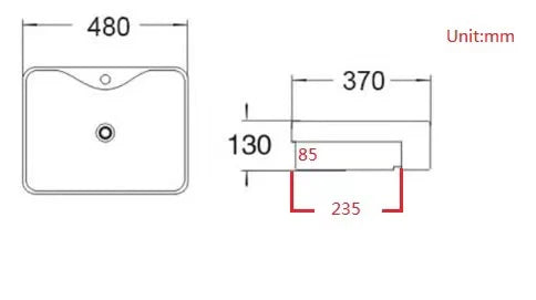 Semi Recess Ceramic Basin Rectangle 480*370*130mm