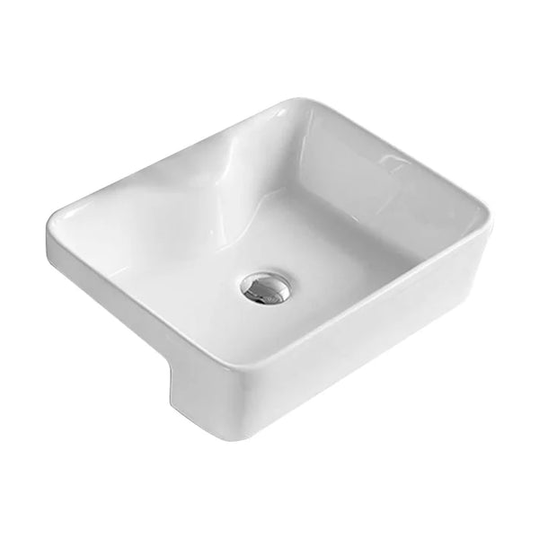 Semi Recess Ceramic Basin Gloss White Rectangle 480*370*130mm No Tap Hole