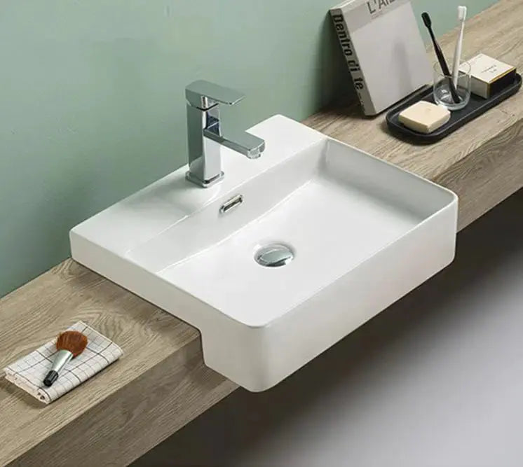 Semi Recess Ceramic Basin Gloss White Rectangle 505*420*130mm - FIL Kitchen Bathroom