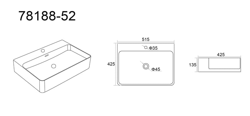 Ultra Slim Wall Hung/Above Counter Basin Gloss White 515mm/500mm/520mm/600mm/700mm - FIL Kitchen Bathroom