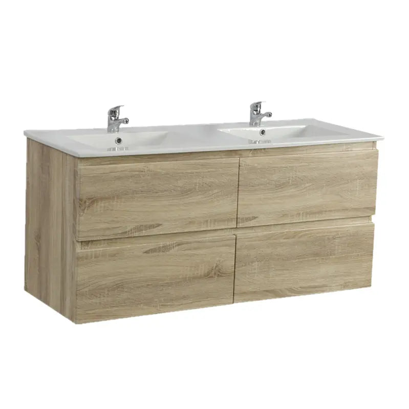 White Oak Wood Grain PVC Vacuum Filmed MDF Board Wall Hung Vanity (600mm/750mm/900mm/1200mm/1500mm) - FIL Kitchen Bathroom