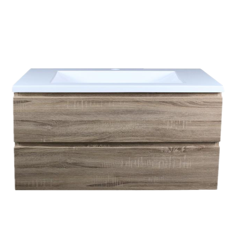 White Oak Wood Grain PVC Vacuum Filmed MDF Board Wall Hung Vanity (600mm/750mm/900mm/1200mm/1500mm)