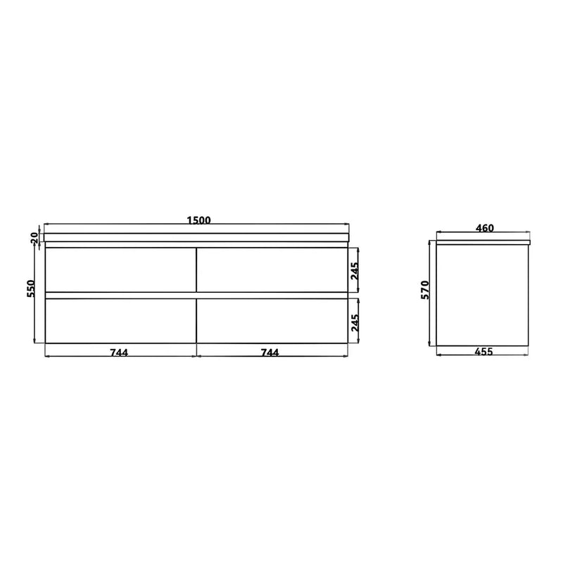 White Oak Wood Grain PVC Vacuum Filmed MDF Board Wall Hung Vanity (600mm/750mm/900mm/1200mm/1500mm) - FIL Kitchen Bathroom