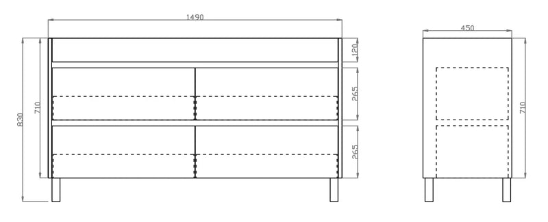 White Oak Wood Grain PVC Vacuum Filmed MDF Board Freestanding Vanity (600mm/750mm/900mm/1200mm/1500mm) - FIL Kitchen Bathroom