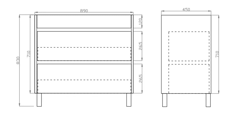 White Oak Wood Grain PVC Vacuum Filmed MDF Board Freestanding Vanity (600mm/750mm/900mm/1200mm/1500mm) - FIL Kitchen Bathroom