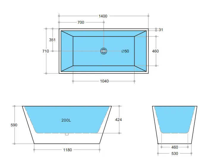Qubist Free Standing Non-Overflow Bathtub (1200/1400/1500/1700mm) POSEIDON