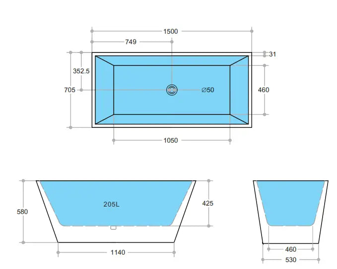 Qubist Free Standing Non-Overflow Bathtub (1200/1400/1500/1700mm) POSEIDON
