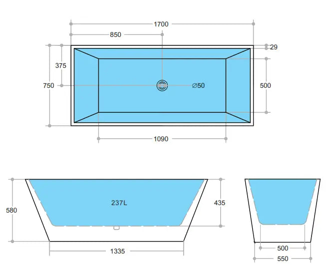 Qubist Free Standing Non-Overflow Bathtub (1200/1400/1500/1700mm) POSEIDON