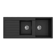 KITCHEN SINK QUARTZ DOUBLE BOWL MATTE BLACK 1160mm POSEIDON