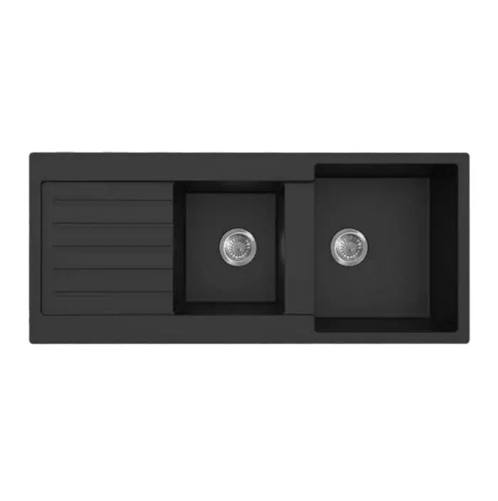 KITCHEN SINK QUARTZ DOUBLE BOWL MATTE BLACK 1160mm POSEIDON