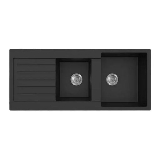 KITCHEN SINK QUARTZ DOUBLE BOWL MATTE BLACK 1160mm POSEIDON