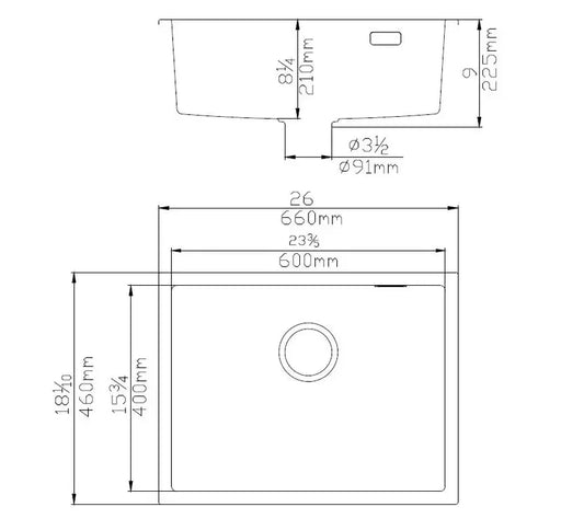 KITCHEN SINK QUARTZ UNDERMOUNT MATTE BLACK 660mm POSEIDON