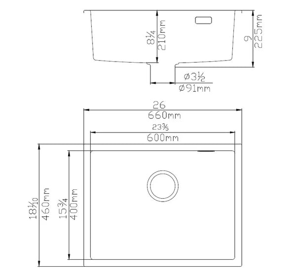 KITCHEN SINK QUARTZ UNDERMOUNT MATTE BLACK 660mm