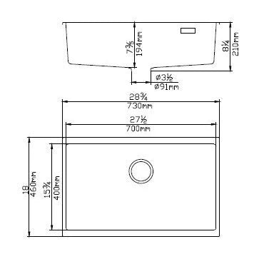 KITCHEN SINK QUARTZ UNDERMOUNT Matte Black/Matte White 730MM