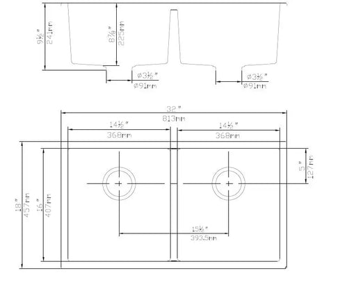 KITCHEN SINK QUARTZ UNDERMOUNT MATTE BLACK/MATTE WHITE 813mm POSEIDON